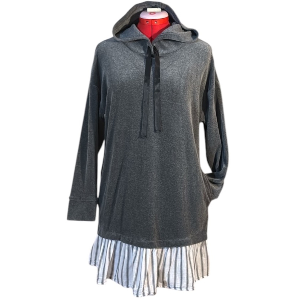 Mimi Chica Grey Velour Mini Dress with Striped Bottom Size Medium